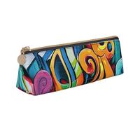 Music Graffiti Style Printed Zipper Pencil Case Cute Stationery Organizer PVC Leather Triangle Makeup Bag Pen Pouch