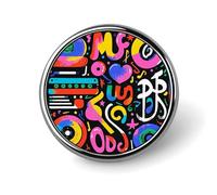 Music Graffiti Style Round Lapel Pins Backpack Pin Cute Brooch Decoration Brooches for Women Men Fashion Button Badges for Hat Backpacks Purses Jackets Shirt Suit