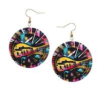 Music Graffiti Style Trendy Leather Earrings For Women Dangle 1 Pair Lightweight Printed Piercing Earrings Jewelry Gifts For Women Girls