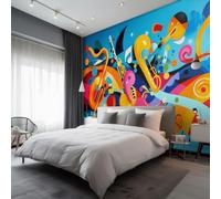 Music Graffiti Wallpaper, Street Art Wallpaper for Living Room, Bedroom, Non-Woven Decor Wall Paper, Photo Dining Room, Hallway, Lounge, Mural Large 3D Home Decor 400 x 280 cm qxf120