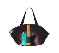 Music Green Guitar 37'' Convertible Round Picnic Blanket Bag, 2-in-1 Portable Printed Camping Mat with Shoulder Straps