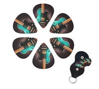Music Green Guitar Guitar Picks 6 Pack, 0.96mm Thickness Celluloid Bass Pick with Leather Guitar Pick Holder Keychain Abstract Art Pics Plectrum for Acoustic Electric Guitar, Ukulele, Bass
