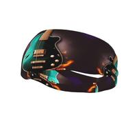 Music Green Guitar Headband Hair Sweat Headband Head Wrap Hair Non-Slip Stretchable Washable Makeup Headband