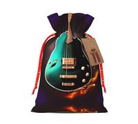 Music Green Guitar Print Christmas Drawstring Holiday Candy Bag Xmas Sacks Reusable Wrapping Bags Party Favor
