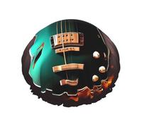 Music Green Guitar Print Reusable Shower Caps for Women Double Layer Hair Cap Adult Hair Cap for All Hair