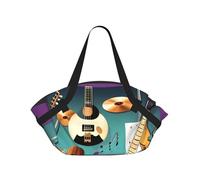 Music Guitar 37'' Convertible Round Picnic Blanket Bag, 2-in-1 Portable Printed Camping Mat with Shoulder Straps