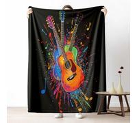 Music Guitar 3D Printed Blanket for Kids Abstract Ink Splash Flannel Blanket for Boys Girls, Soft Fuzzy Colorful Instrument Throw Blankets for Couch Bed, Children's Gift 100x130 cm