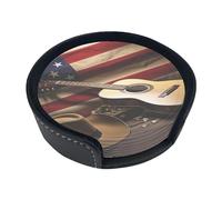 Music Guitar American Flag Lovely Set of 6 Table Coasters Modern PU Cup Coasters for Drinks, Coaster Set,4 Inches