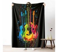 Music Guitar Lightweight Travel Blanket, Soft Plush Abstract Ink Splash Flannel Throw for Camping, Portable Fuzzy Colorful Instrument Kids Blanket for Couch Sofa, for Adults 130x150 cm