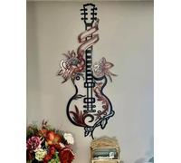 Music Guitar Metal Wall Art Decor, Model Music Lover Gift Metal Guitar Art, Living Room Bathroom Wall Decor for Music Studio, Home, or Office (Flower)