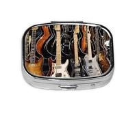 Music Guitar Print Pill Box 2 Compartment Medicine Pill Case,Portable for Pocket Or Purse Pill Box Decorative Metal Medicine Organizer
