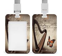 Music Harp and Butterfly Badge Holder Vertical Id Card Holder with Lanyard Heavy Duty Name Tag Holders Waterproof Work Badge Holder for Office Cruise Teacher Cute Badge Protector
