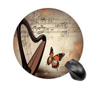 Music Harp and Butterfly Gaming Mouse Pad Funny Mousepad with Non-Slip Rubber Base Cute Mouse Pads for Desk for Women Small Portable Mouse Mat for Laptop Mini Computer Mousepads 7.8x7.8 Inches