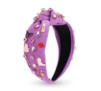 Music Headband for Women, Singer Fans Gift Guitar Red Lip Rhinestone Wide Jeweled Knotted Headband, Crystal Beaded Jeweled Top Knot Embellished Headband Hair Accessories Concert Birthday Gift - Purple