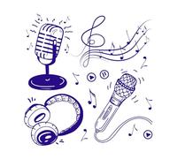 Music Headphones Microphone Audio Treble Clef and Musical Notes Fine Carving Stickers 54.6x56.4cm Waterproof DarkBlue