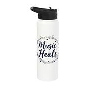 Music Heals Inspiring Melody Notes Circle Stainless Steel Insulated Water Bottle