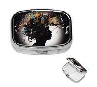 Music Image Square Metal Pill Box 2 Compartment Cute Travel Pill Organizer Case Portable Medicine Vitamin Organizer Pill Case for Women Men Travel Unique Gift