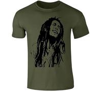 Music Inspired Reggae Men's T-Shirt Smoke Weed Jamaican Ragga Music Xmas Gift Top(Military Green,L)