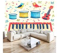 Music Instrument Notes Wallpaper for Home Office, Colorful Wall Mural Art for TV Background Decoration Poster, Non-Woven Premium Art Fleece Photo Wallpaper - 200 x 140 cm