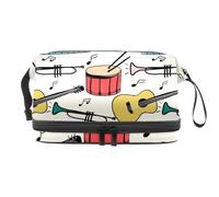Music Instruments Piano Guitar Drum Pattern Double Layer Cosmetic Bag for Women and Girls, Travel Toiletry Bag Makeup Handy Pouch Organiser Bag with Brush Compartment