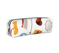 Music Instruments Seamless Pattern Pencil Case Leather Simple Zipper Pencil Bag, Color 1, 21 x 5 x 5.5 cm