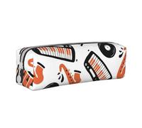 Music Instruments Seamless Pattern Pencil Case Leather Simple Zipper Pencil Bag, Color 1, 21 x 5 x 5.5 cm