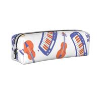 Music Instruments Seamless Pattern Pencil Case Leather Simple Zipper Pencil Bag, Color 3, 21 x 5 x 5.5 cm