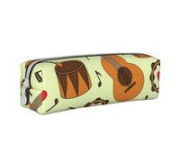 Music Instruments Seamless Pattern Pencil Case Leather Simple Zipper Pencil Bag, Color 6, 21 x 5 x 5.5 cm