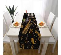 Music Instruments Table Runner Vintage Music Notes Table Cloth Wrinkle Resistant Table Decor Antifouling Jazz Saxophone Kitchen Dining Mat 40x140 cm