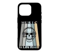 Music Is Life Itself Retro Skull Headphones Case for iPhone 16 Pro