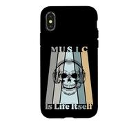 Music Is Life Itself Retro Skull Headphones Case for iPhone X/XS