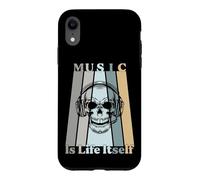 Music Is Life Itself Retro Skull Headphones Case for iPhone XR