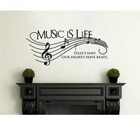 Music is Life Wall Art Quote PVC Modern Transfer Wall Art Sticker Home Decor Colour Black Size Small 57cm Wide x 25cm high