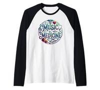 Music is Medicine Colorful Heartbeat Art Design Men Women Raglan Baseball Tee