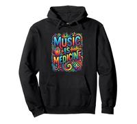 Music Is Medicine Colorful Soundwave Heart Design Pullover Hoodie