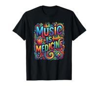 Music is Medicine Colorful Soundwave Heart Design T-Shirt