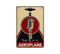 Music is My Aeroplane Poster Music Poster Art Deco Print Art Deco Wall Art Music Vintage Microphone Print Novelty Tin Metal Sign Plaque Bar Pub Vintage Retro Wall Decor Home Group Porch 8inx12in