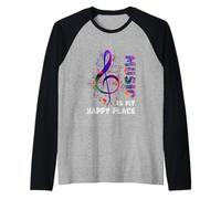 Music is My Happy-Place Inspiring Music Novelty Musical Note Raglan Baseball Tee