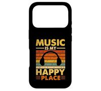 Music Is My Happy Place Retro Headphones Quote Case for iPhone 17 Pro