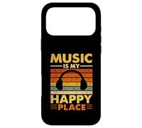 Music Is My Happy Place Retro Headphones Quote Case for iPhone 17 Pro Max