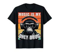 Music is my only drug retro therapy monkey with headphones T-Shirt