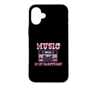 Music Is My Sanctuary Retro Cassette Design Case for iPhone 16 Plus