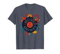 Music is The Answer Retro Vinyl Art Poster T-Shirt, Men, Heather Blue, 6XL