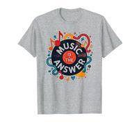Music is The Answer Retro Vinyl Art Poster T-Shirt, Men, Heather Grey, 6XL