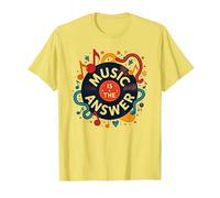 Music is The Answer Retro Vinyl Art Poster T-Shirt, Men, Lemon, S