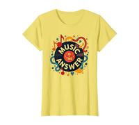Music is The Answer Retro Vinyl Art Poster T-Shirt, Women, Lemon, 3XL