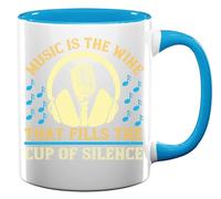 Music is The Wine That Fills The Cup of Silence Slogan Ceramic Tea Coffee Mug Light Blue