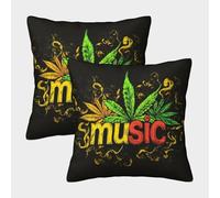 Music Leaf Design-vibrant Canna rt Style Pillow Covers 2 Pack Cozy Pillowcase Art Cushion Covers Polyester Decorative Sofa for Living Room Bedroom 40x40cm