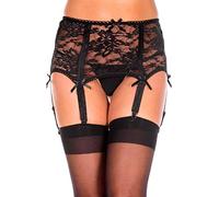Music Legs Flower Lace Garter Belt, Black