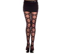 Music Legs Women's Criss Cross Leg Wrap Look Spandex Pantyhose, Black, One Size